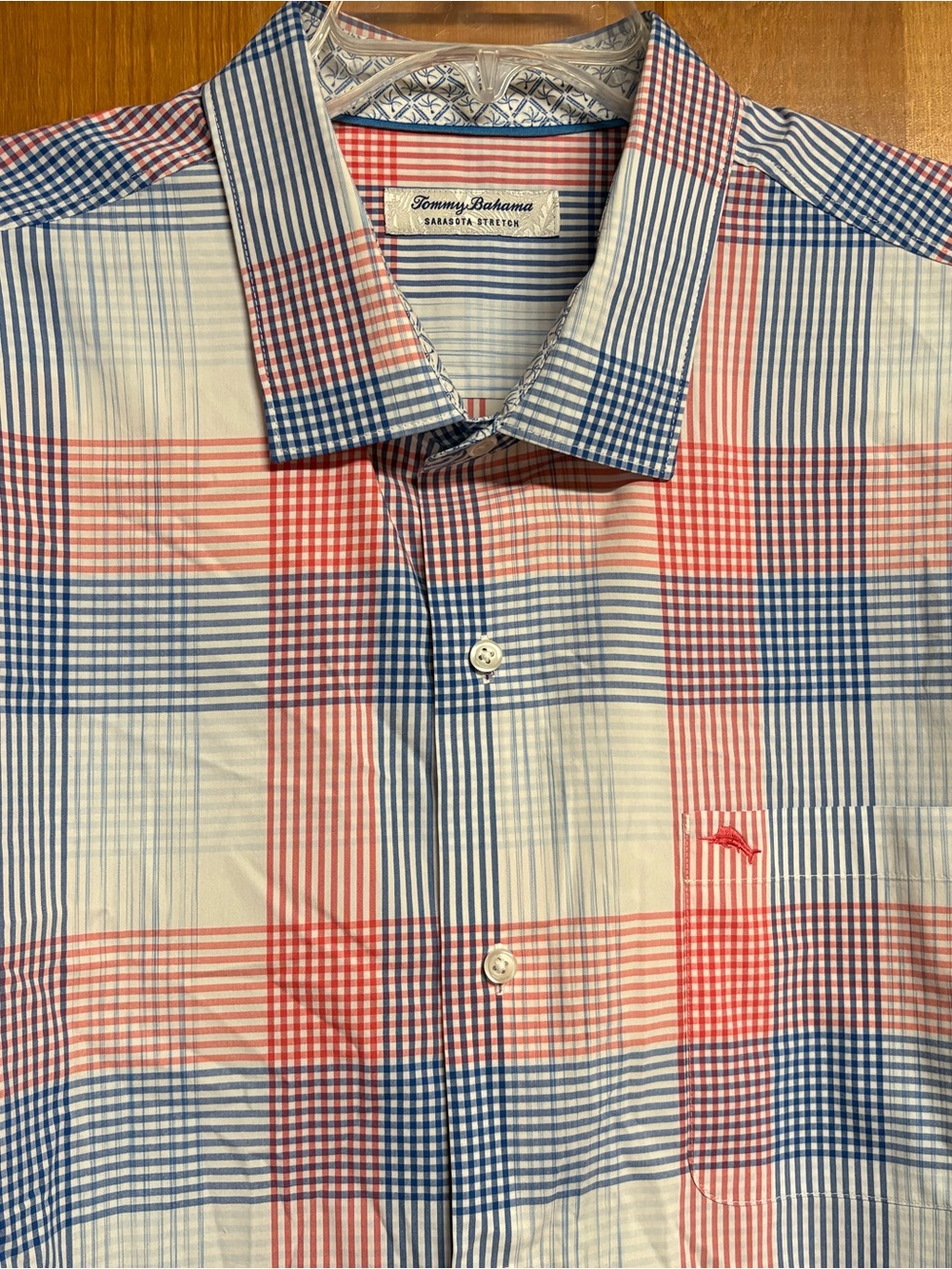 Tommy Bahama Sarasota Stretch Performance Blue & Pink Check Shirt